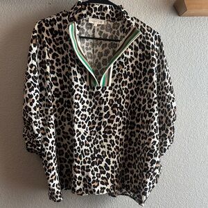 Entro Leopard Print Top with Striped Detail